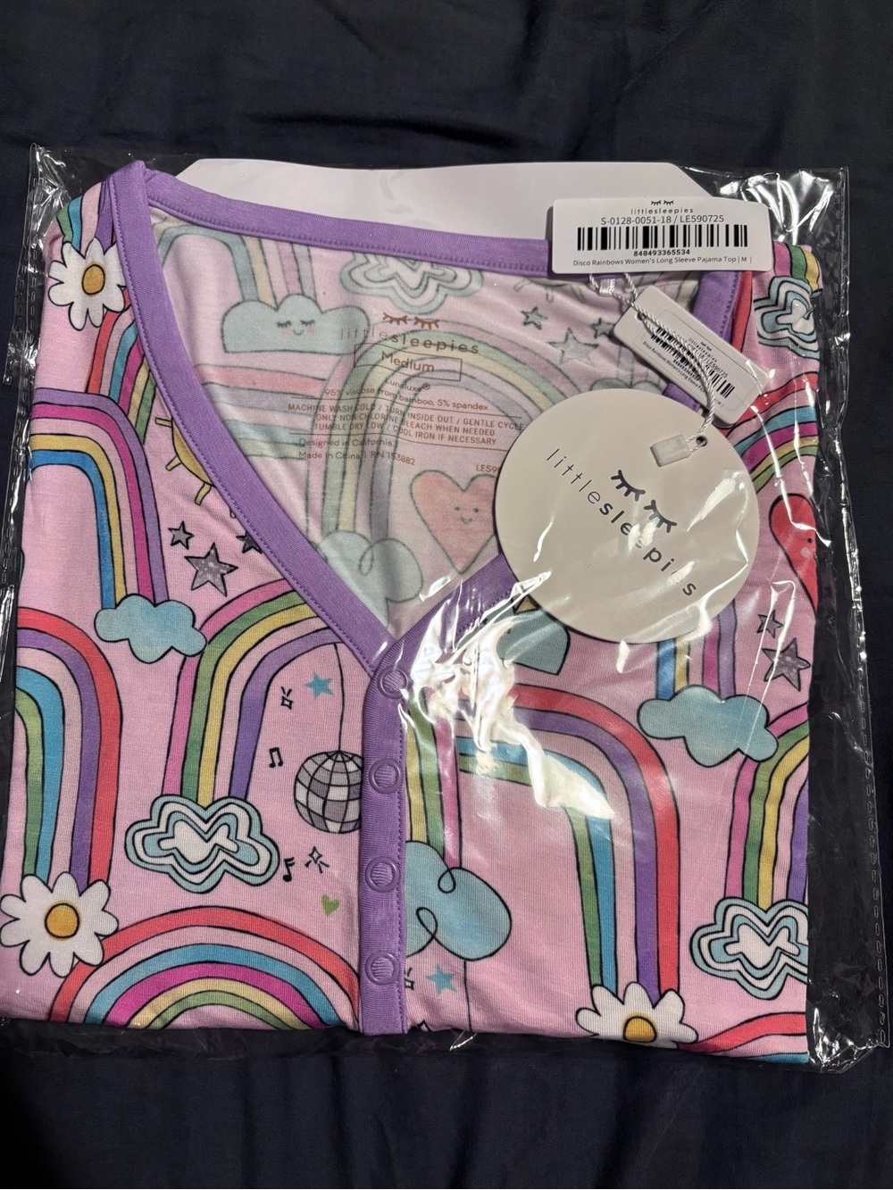 Little Sleepies Purple-Trim Pink Rainbow & Cloud Pajama Set